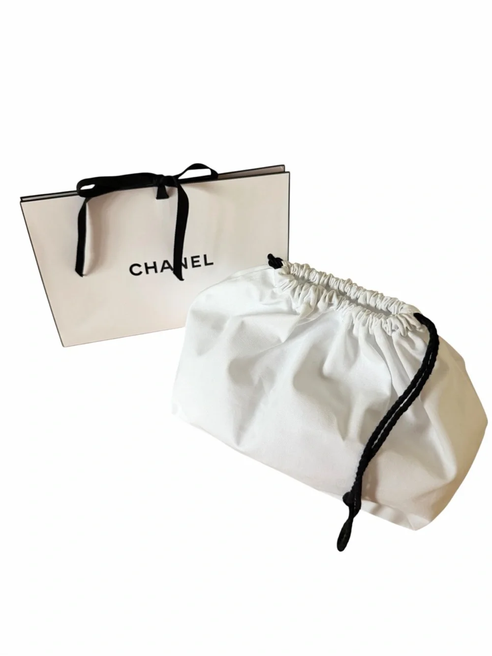 CHANEL White Drawstring Pouch and Gift Box